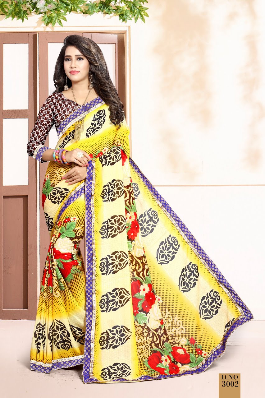 Yellow printed saree