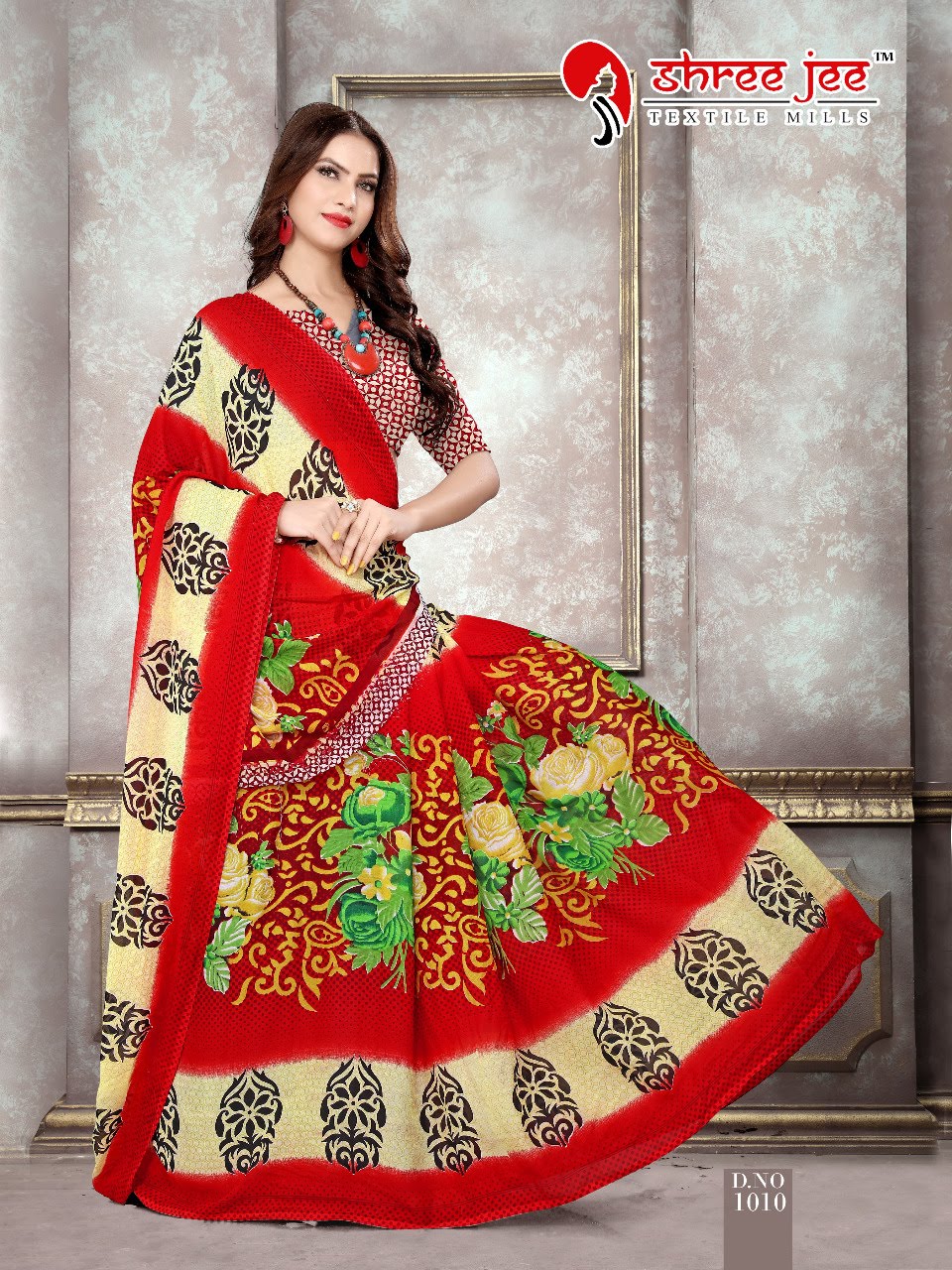 Red floral saree