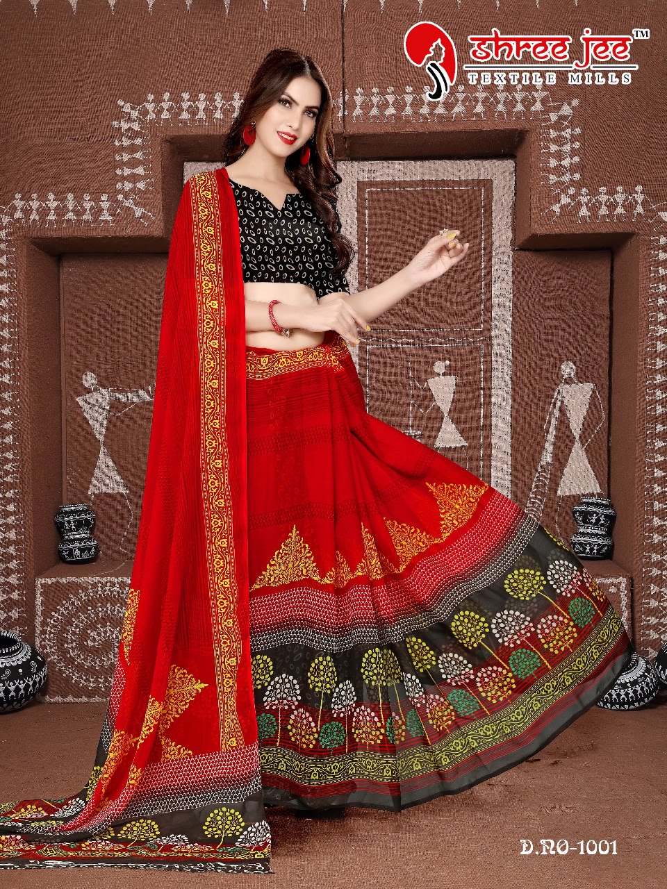 Red printed saree